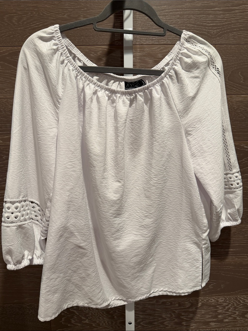 White Eyelet-Sleeve Peasant Top